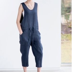 notPERFECTLINEN Navy Sleeveless Jumpsuit